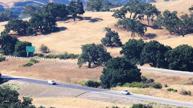 Los Olivos California Sign on Highway 101 Leading to 154, Landscape of Highway in California