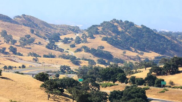 Los Olivos California 101 Highway Connecting to 154 Highway in Santa Barbara County, View of Canyon in Los Olivos California, Cars on a Highway