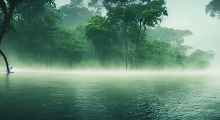 amazing amazon river with mist