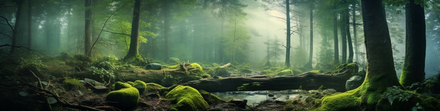 Beautiful matinee misty forest in the rays of the rising sun. High quality illustration © NeuroSky