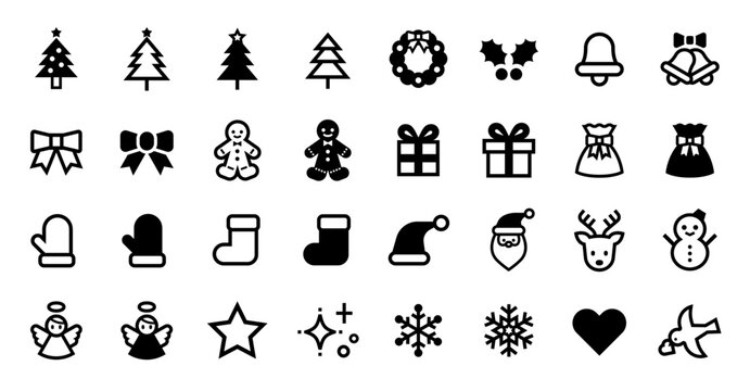 クリスマスモチーフのベクターアイコンセット