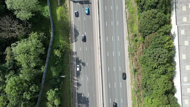 traffic on the highway aerial drone view