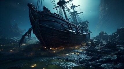 The ancient shipwreck, gracefully nestled upon the mysterious and serene ocean floor, stands as a captivating testament to history's embrace by time. 