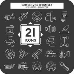 Icon Set Car Service. related to Car Service symbol. Chalk Style. repairin. engine. simple illustration