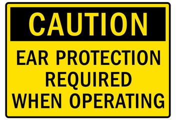 Ear protection area warning sign and labels