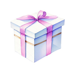 watercolor cute gift box element, generative ai, cute gift box isolated for design 