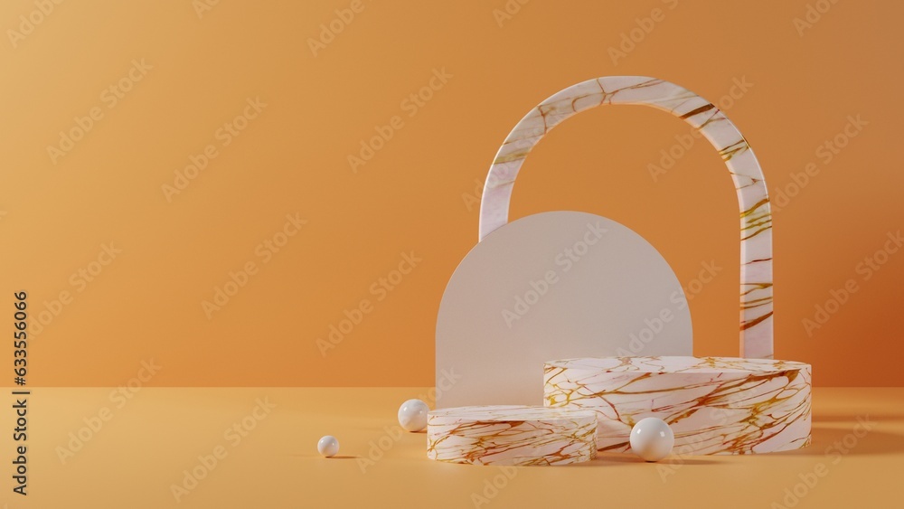 Poster minimal yellow marble podium stone, summer template pedestal display abstract background 3d renderin