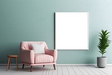 Frame Mockup - Stylish Blank Frame in Contemporary Interior, generative ai