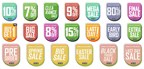 Sale banners design template, discount tags. Set promo icons for online stores, vector illustration - obrazy, fototapety, plakaty
