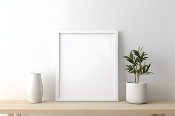 Fototapeta na wymiar Frame Mockup - Minimalistic Interior with Serene Lighting, generative ai