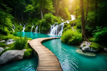 Wall murals Forest river waterfall in the forest