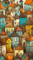 Illustration of colorful houses. House painting in oil and acrylic. Post-processed generative AI