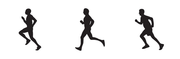 Fototapeta na wymiar Running side view vector silhouette. Sprinting man vector silhouette. Runner starts running. 