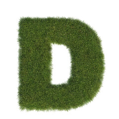 alphabet, letter D, font art 3d rendering, artistic font covered with grass, alphabet numbers with transparent background