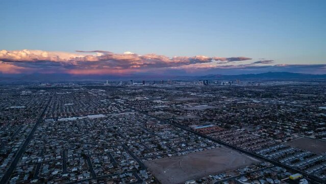 Drone Soars Above Las Vegas Houses in at Morning. Drone Adventures in Las Vegas Neighborhoods. Daytime Life in Las Vegas Neighborhoods