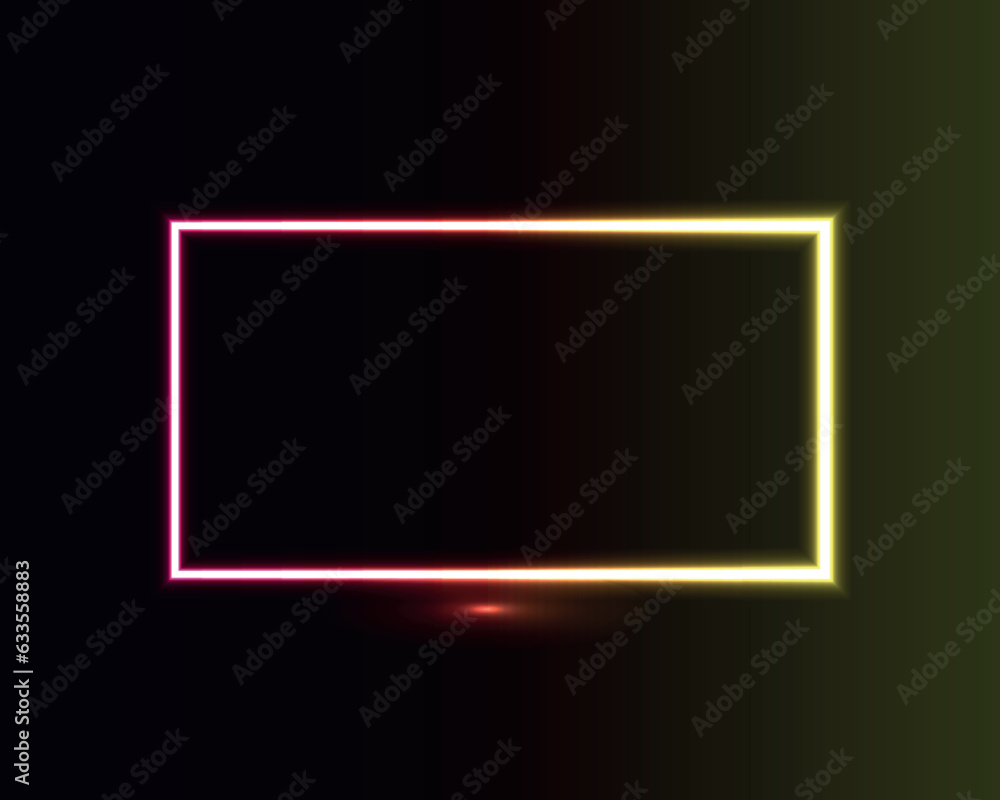 Poster neon light in the shape of a rectangle. vector illustration.