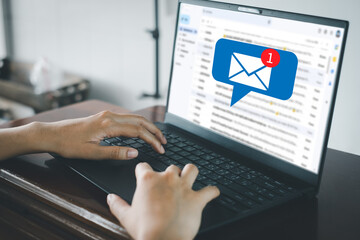 Email notification,Reminder,,incoming message concept.,Businessman using laptop with received inbox...