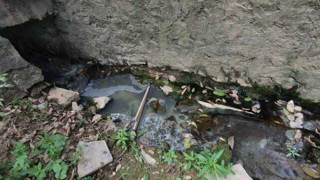 A waste water outfall in Yangshuo County, Guilin, Guangxi, China