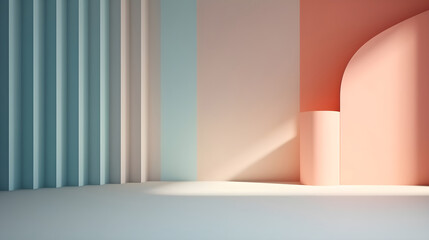 Empty Pastel Wall Creates Striking Chiaroscuro Background for Product Display. Generative AI