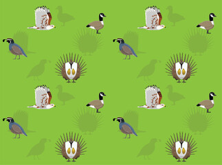 North American Birds Goose Grouse Hawk Quail Cartoon Seamless Wallpaper Background