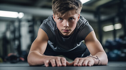 A striking photograph of a determined teenager training hard in the gym, showcasing their dedication and passion for fitness and sports. 