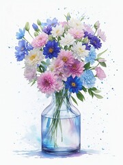 Romantic flower vase jar watercolor
