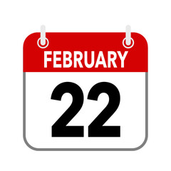 22 February, calendar date icon on white background.