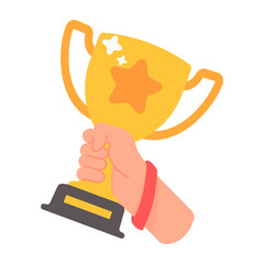 Hands raise the trophy. Winning the number one sports game competition