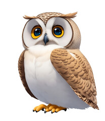 Obraz premium owl, animal, wild, wildlife, nature, ai, cartoon, illustration, cute, brown, night, wise, eyes, feather, branch, tree, character, icon, fun, design, beak, art, wing, funny,bird