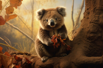 Obraz na płótnie Canvas koala with nature background style with autum