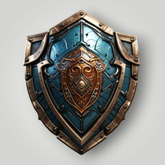 3d shield in style blue and gold on light background,