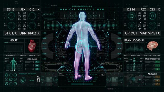 Man body medical HUD interface display. High quality 4k footage