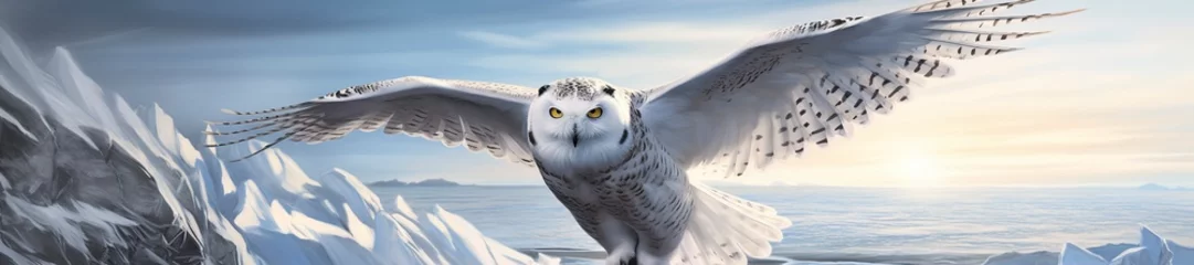 Poster owl on a winter snow background. Generative AI © MEHDI