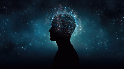 Silhouette of a man with the universe space as a brain