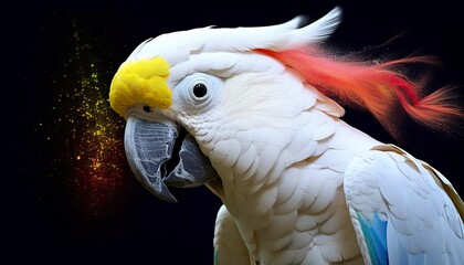 Digital photo manipulation of a white parrot.