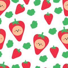 strawberry pattern red and bear lucu,cartoon seamless background, vector illustration, wallpaper, textiles, bag, garment, fashion design
