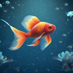 Beautifully colored goldfish swim in the clear aquarium water. 3d animation swimming goldfish.