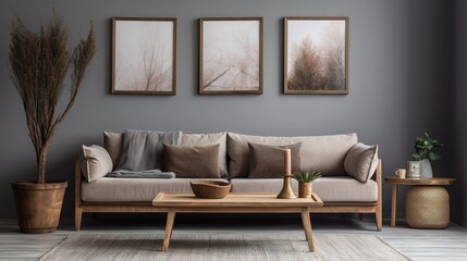 Modern black living room interior and sofa