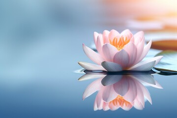 A floating lotus flower on the calm surface of a pond symbolizes the potential for transformation and spiritual growth through the practice of meditation and mindfulness. AI Generative - obrazy, fototapety, plakaty