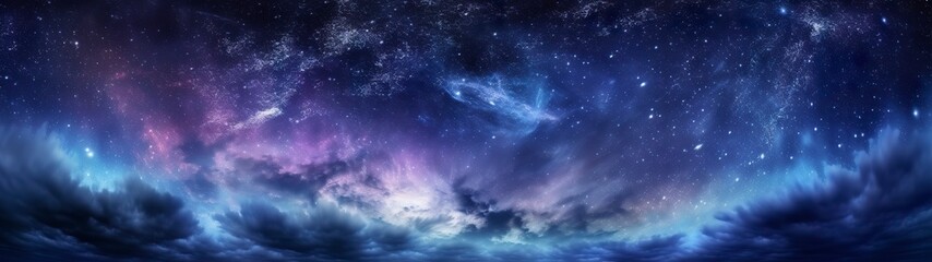 Obraz na płótnie Canvas Panorama dark blue night sky, milky way and stars on dark background, Universe filled with stars, nebula and galaxy, 