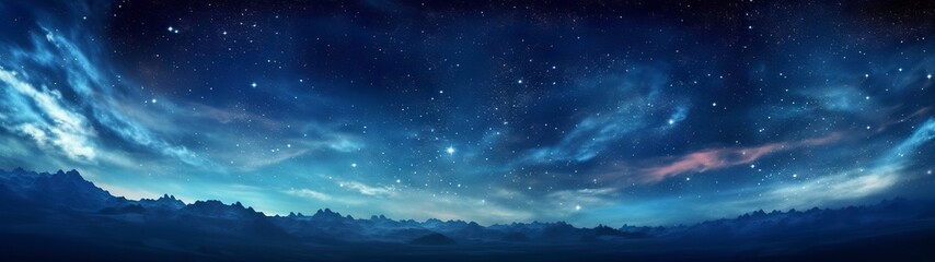 Panorama dark blue night sky, milky way and stars on dark background, Universe filled with stars, nebula and galaxy,  - obrazy, fototapety, plakaty