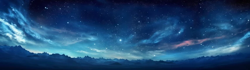 Foto op Plexiglas Panorama dark blue night sky, milky way and stars on dark background, Universe filled with stars, nebula and galaxy,  © MEHDI