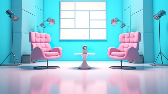 The Future of Game Shows. A Simple, Modern Setting with Two Chairs and a Whole Lot of Fun. AI Generative