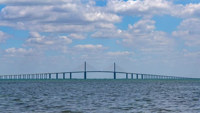 Sunshine Skyway Bridge Over The Tampa Bay In Florida, United States. - timelapse