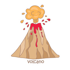Alphabet V For Volcano Vocabulary School Lesson Cartoon Illustration Vector Clipart Sticker