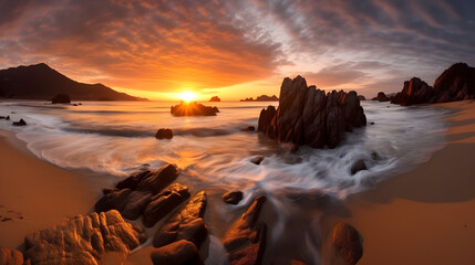 Adraga beach background at sunset 