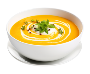 pumpkin creamy soup on transparent or white background, png
