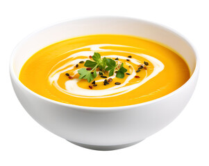 pumpkin creamy soup on transparent or white background, png