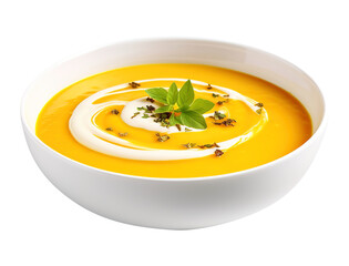 pumpkin creamy soup on transparent or white background, png