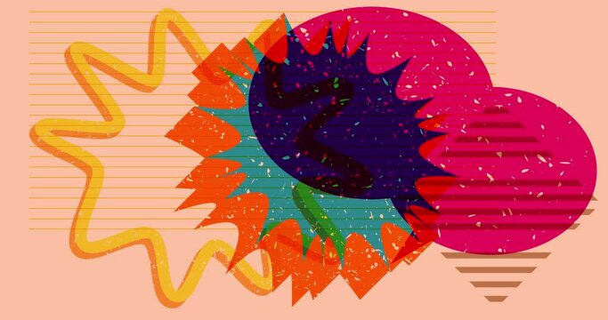 Abstract risograph speech bubble with geometric shapes animation. Geometry elements cartoon in trendy riso graph design.